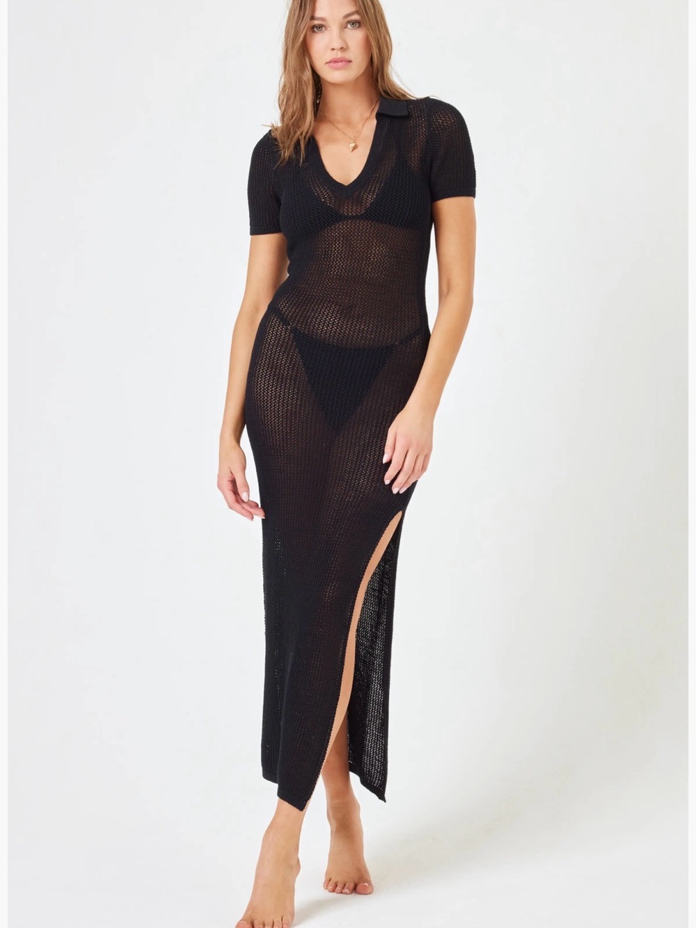 l*space Black Sheer Maxi Cover-Up with Side Slit